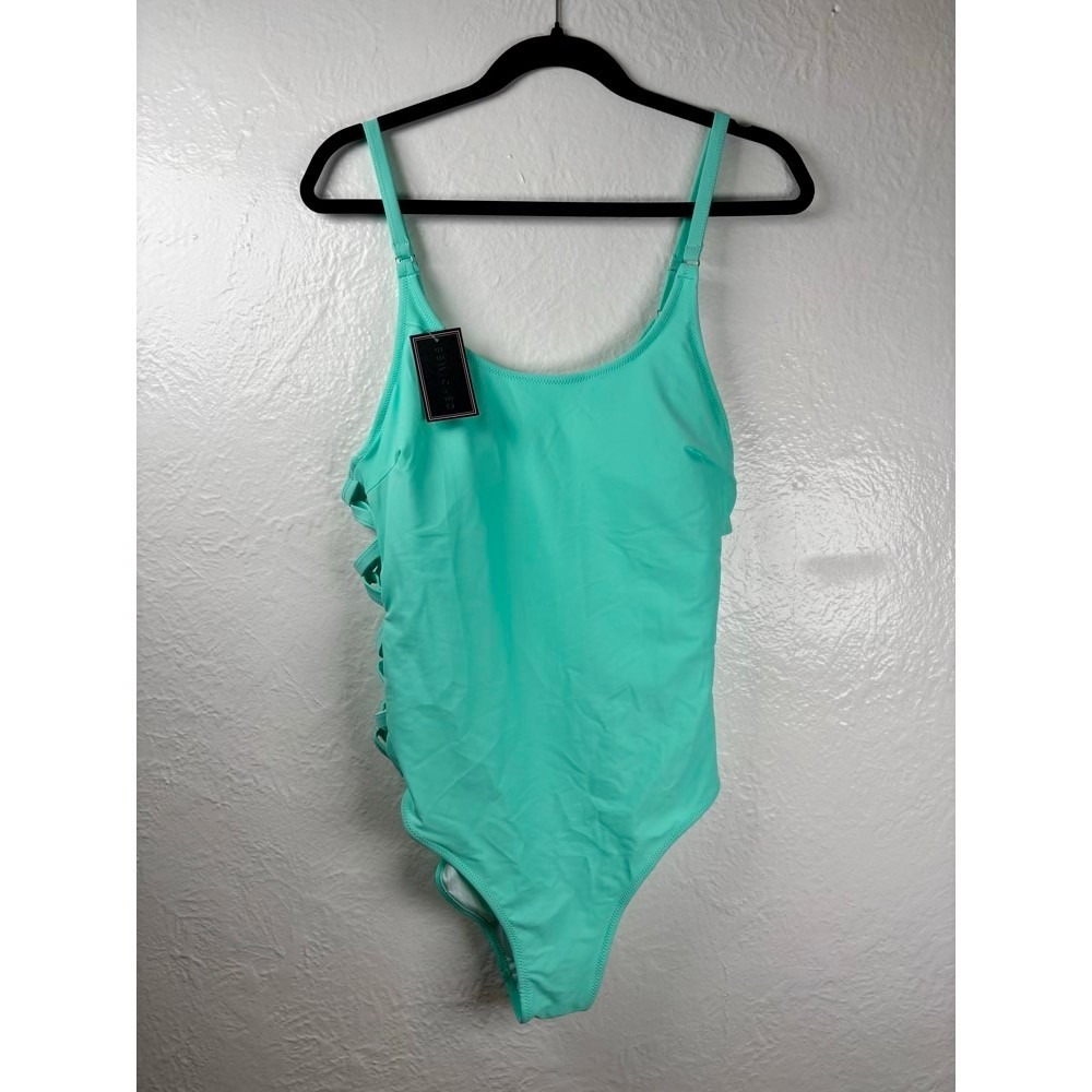New Womens XL Mint Green Side Cutout Strappy One Piece Swimsuit Vacation Resort